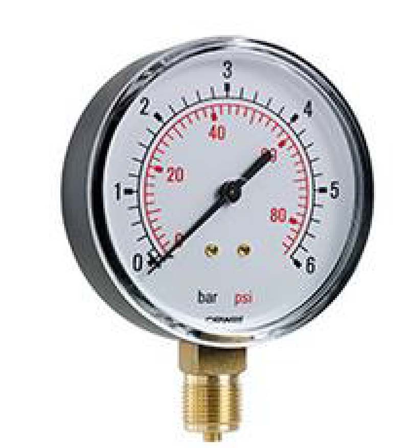 Glycerine-filled pressure gauge stainless steel D63 1/4", vertical